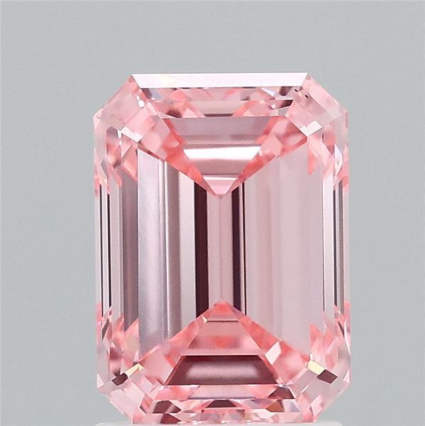 2.10 Carat Emerald Shaped, Ideal Cut, FANCY VIVID PINK Color, VS1 Clarity, IGI Certified Lab Grown Diamond