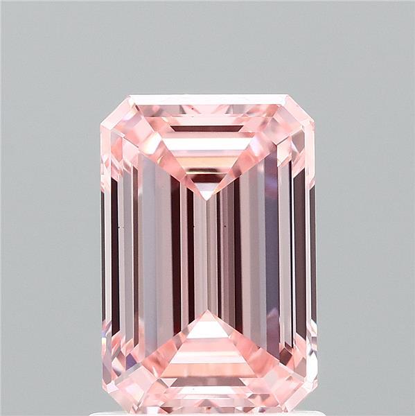1.52 Carat Emerald Shaped, Ideal Cut, FANCY INTENSE PINK Color, VS1 Clarity, IGI Certified Lab Grown Diamond