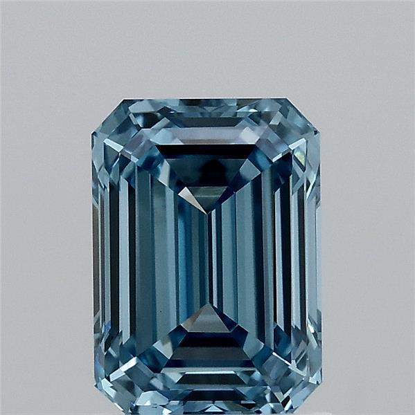 1.54 Carat Emerald Shaped, Ideal Cut, FANCY VIVID BLUE Color, VVS2 Clarity, IGI Certified Lab Grown Diamond