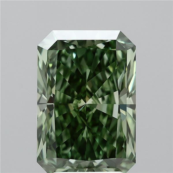 3.60 Carat Radiant Shaped, Ideal Cut, FANCY VIVID GREEN Color, VVS2 Clarity, IGI Certified Lab Grown Diamond