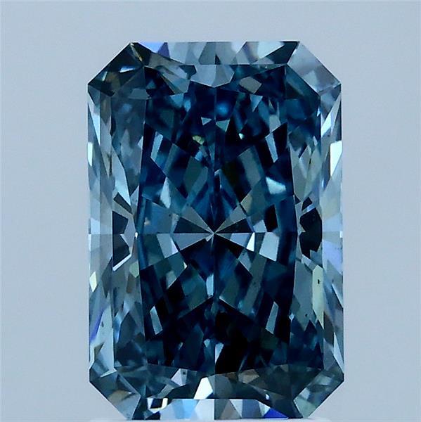 2.09 Carat Radiant Shaped, Ideal Cut, FANCY VIVID GREENISH BLUE Color, VS2 Clarity, IGI Certified Lab Grown Diamond
