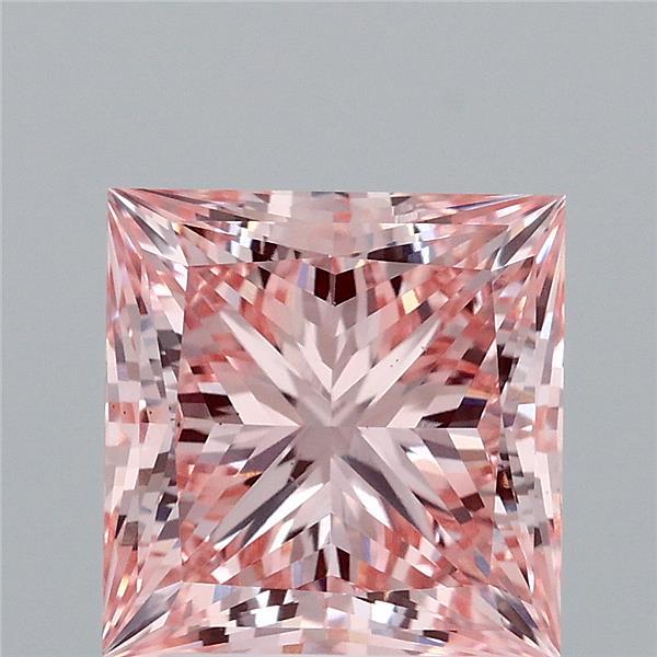 3.42 Carat Princess Shaped, Ideal Cut, FANCY INTENSE PINK Color, VS1 Clarity, IGI Certified Lab Grown Diamond