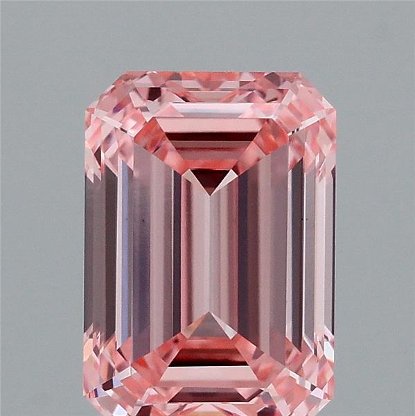 2.29 Carat Emerald Shaped, Ideal Cut, FANCY VIVID PINK Color, VVS2 Clarity, IGI Certified Lab Grown Diamond