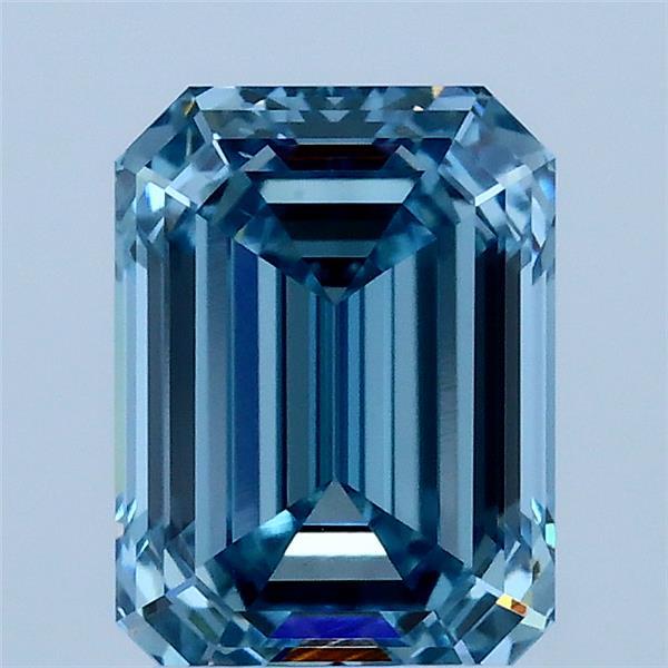 2.00 Carat Emerald Shaped, Ideal Cut, FANCY VIVID BLUE Color, VS2 Clarity, IGI Certified Lab Grown Diamond