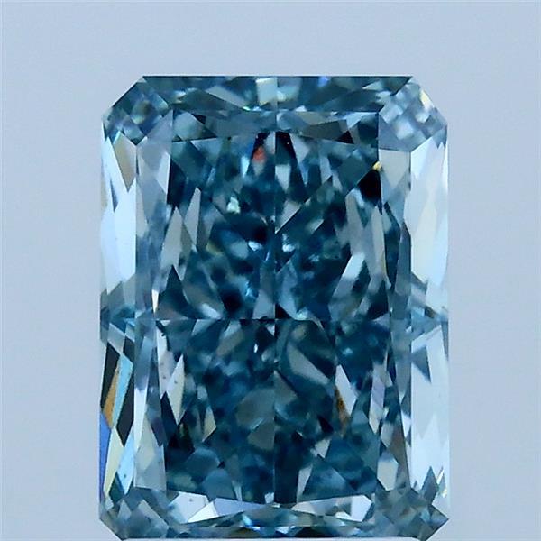 2.08 Carat Radiant Shaped, Ideal Cut, FANCY VIVID GREENISH BLUE Color, VS1 Clarity, IGI Certified Lab Grown Diamond