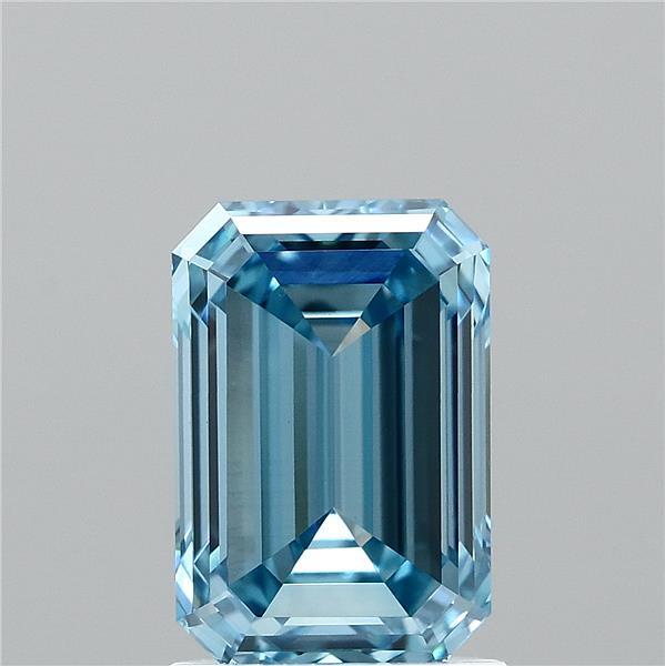 1.69 Carat Emerald Shaped, Ideal Cut, FANCY VIVID BLUE Color, VVS2 Clarity, IGI Certified Lab Grown Diamond