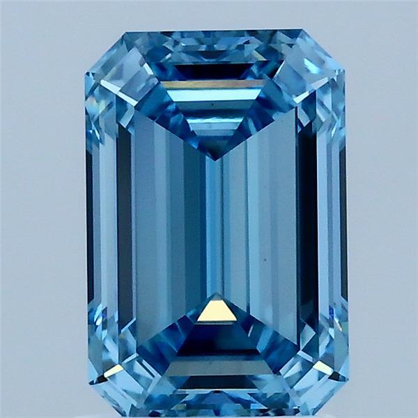 2.00 Carat Emerald Shaped, Ideal Cut, FANCY VIVID BLUE Color, VS1 Clarity, IGI Certified Lab Grown Diamond