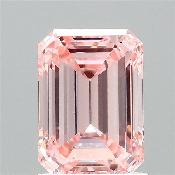 1.58 Carat Emerald Shaped, Ideal Cut, FANCY INTENSE PINK Color, VS1 Clarity, IGI Certified Lab Grown Diamond