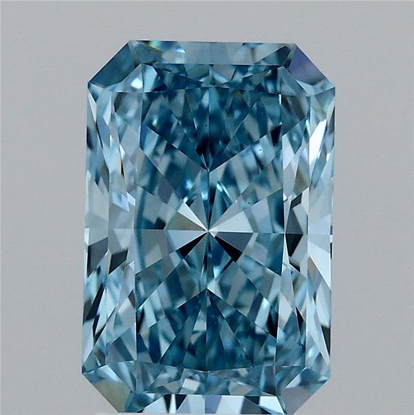2.54 Carat Radiant Shaped, Ideal Cut, FANCY VIVID BLUE Color, VVS2 Clarity, IGI Certified Lab Grown Diamond