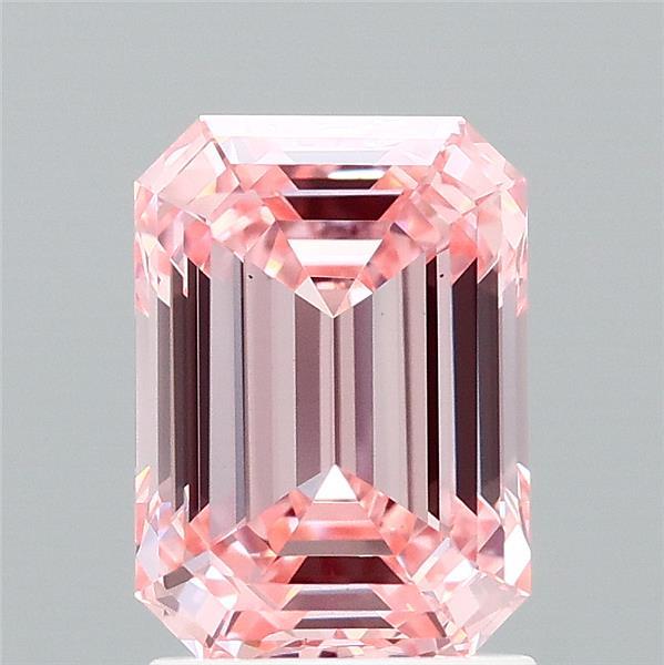 2.04 Carat Emerald Shaped, Ideal Cut, FANCY INTENSE PINK Color, VS1 Clarity, IGI Certified Lab Grown Diamond