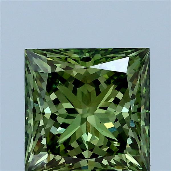 2.01 Carat Princess Shaped, Ideal Cut, FANCY VIVID GREEN Color, VS1 Clarity, IGI Certified Lab Grown Diamond