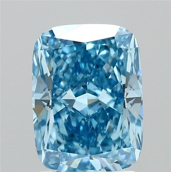 2.11 Carat Cushion Shaped, Ideal Cut, FANCY VIVID BLUE Color, VVS2 Clarity, IGI Certified Lab Grown Diamond