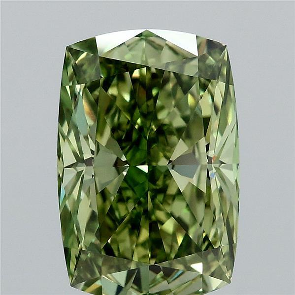 3.11 Carat Cushion Shaped, Ideal Cut, FANCY VIVID GREEN Color, VVS2 Clarity, IGI Certified Lab Grown Diamond