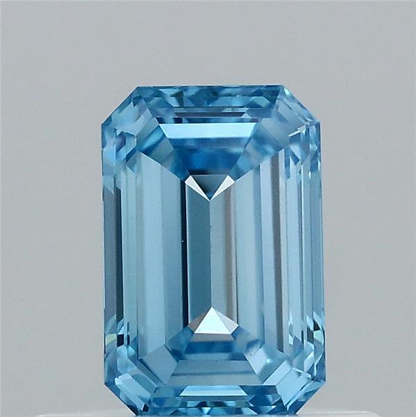 0.52 Carat Emerald Shaped, Ideal Cut, FANCY VIVID BLUE Color, VVS2 Clarity, IGI Certified Lab Grown Diamond