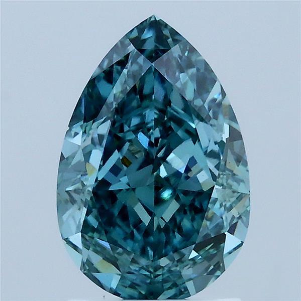 2.05 Carat Pear Shaped, Excellent Cut, FANCY VIVID BLUISH GREEN Color, VS1 Clarity, IGI Certified Lab Grown Diamond