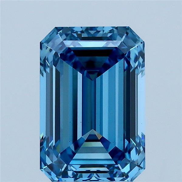 2.12 Carat Emerald Shaped, Ideal Cut, FANCY VIVID BLUE Color, VS1 Clarity, IGI Certified Lab Grown Diamond