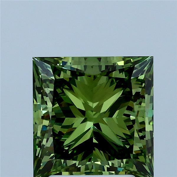 2.50 Carat Princess Shaped, Ideal Cut, FANCY VIVID GREEN Color, VS1 Clarity, IGI Certified Lab Grown Diamond