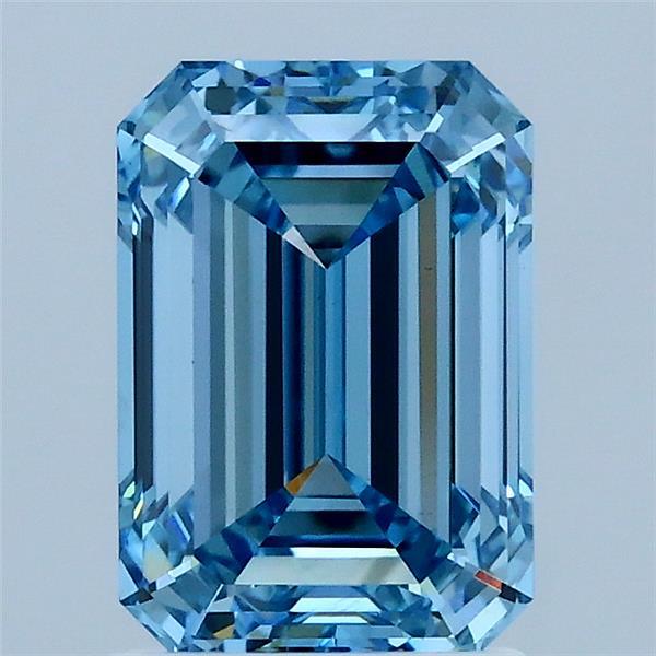 2.02 Carat Emerald Shaped, Ideal Cut, FANCY VIVID BLUE Color, VVS2 Clarity, IGI Certified Lab Grown Diamond