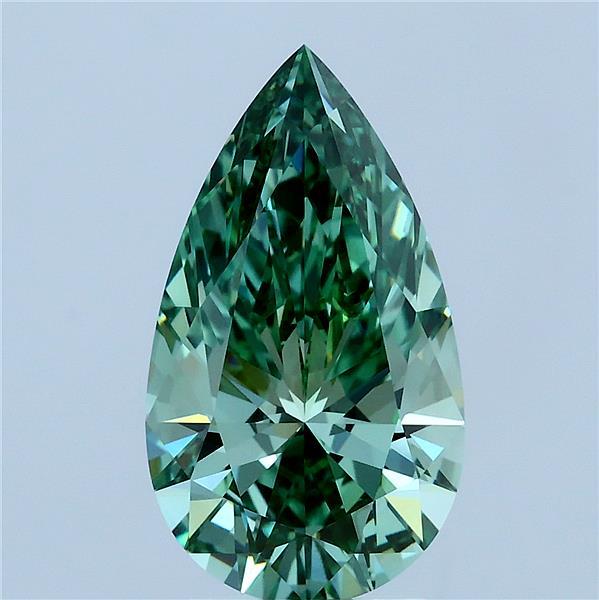 3.05 Carat Pear Shaped, Ideal Cut, FANCY VIVID GREEN Color, VVS2 Clarity, IGI Certified Lab Grown Diamond