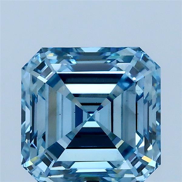 2.03 Carat Asscher Shaped, Ideal Cut, FANCY VIVID BLUE Color, VS1 Clarity, IGI Certified Lab Grown Diamond