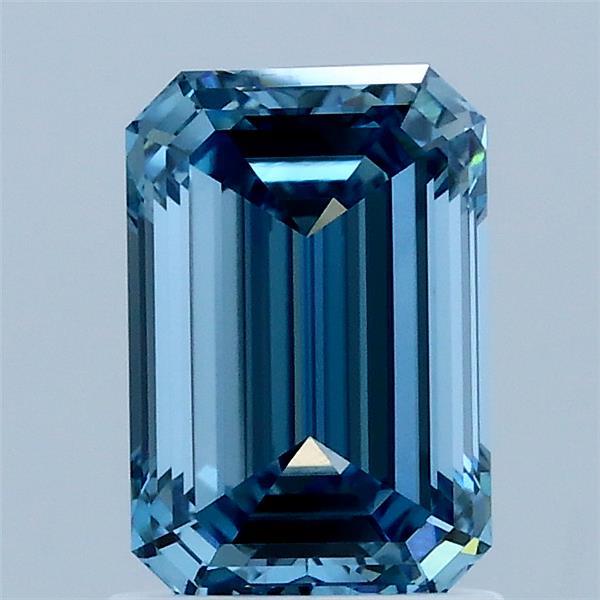 1.53 Carat Emerald Shaped, Ideal Cut, FANCY VIVID BLUE Color, VVS2 Clarity, IGI Certified Lab Grown Diamond