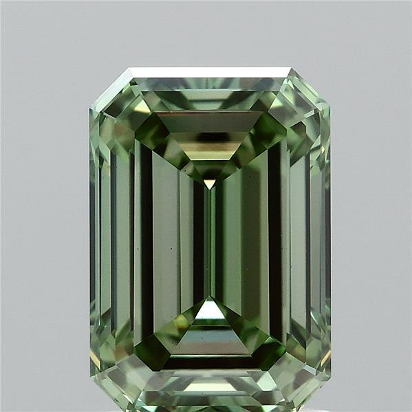 2.05 Carat Emerald Shaped, Ideal Cut, FANCY VIVID GREEN Color, VS1 Clarity, IGI Certified Lab Grown Diamond
