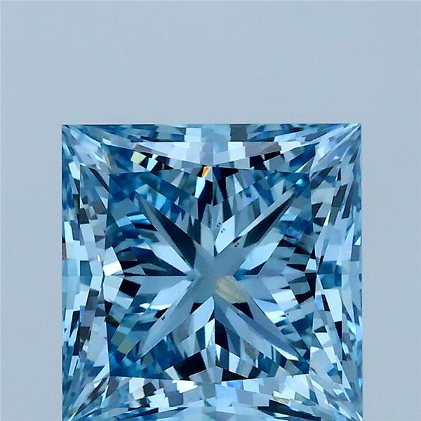 3.09 Carat Princess Shaped, Ideal Cut, FANCY VIVID BLUE Color, VS1 Clarity, IGI Certified Lab Grown Diamond