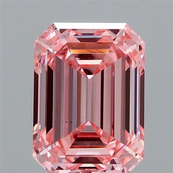 2.00 Carat Emerald Shaped, Ideal Cut, FANCY VIVID PINK Color, VS2 Clarity, IGI Certified Lab Grown Diamond