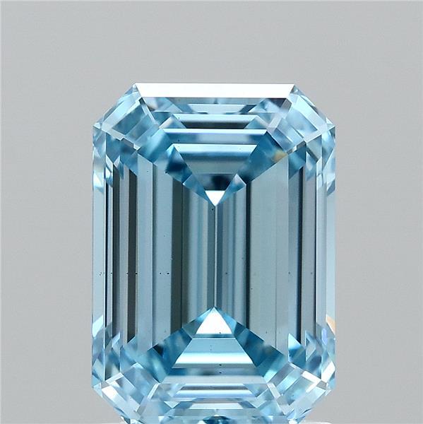1.88 Carat Emerald Shaped, Ideal Cut, FANCY VIVID BLUE Color, VS2 Clarity, IGI Certified Lab Grown Diamond