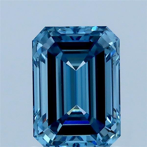 1.56 Carat Emerald Shaped, Ideal Cut, FANCY VIVID BLUE Color, VVS2 Clarity, IGI Certified Lab Grown Diamond