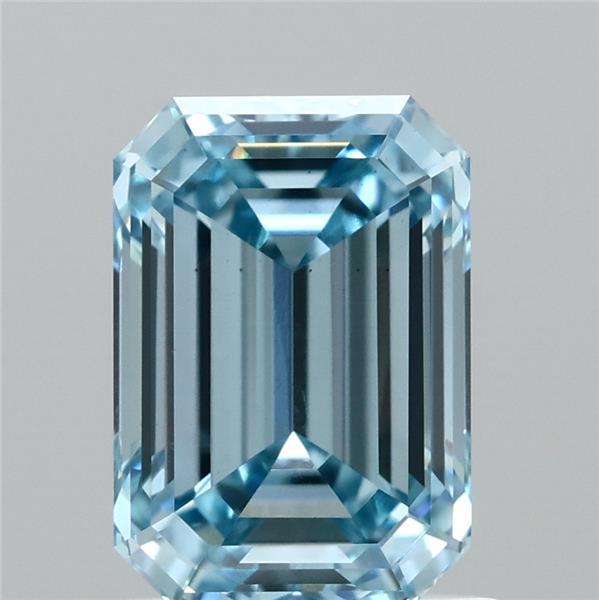 1.50 Carat Emerald Shaped, Ideal Cut, FANCY VIVID BLUE Color, VS2 Clarity, IGI Certified Lab Grown Diamond