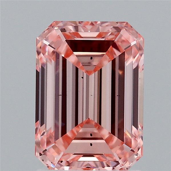 2.09 Carat Emerald Shaped, Ideal Cut, FANCY INTENSE PINK Color, SI1 Clarity, IGI Certified Lab Grown Diamond