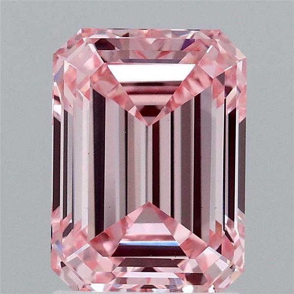 2.02 Carat Emerald Shaped, Ideal Cut, FANCY VIVID PINK Color, VS1 Clarity, IGI Certified Lab Grown Diamond