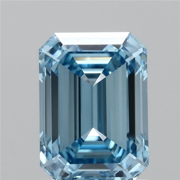 1.51 Carat Emerald Shaped, Ideal Cut, FANCY VIVID BLUE Color, VVS2 Clarity, IGI Certified Lab Grown Diamond