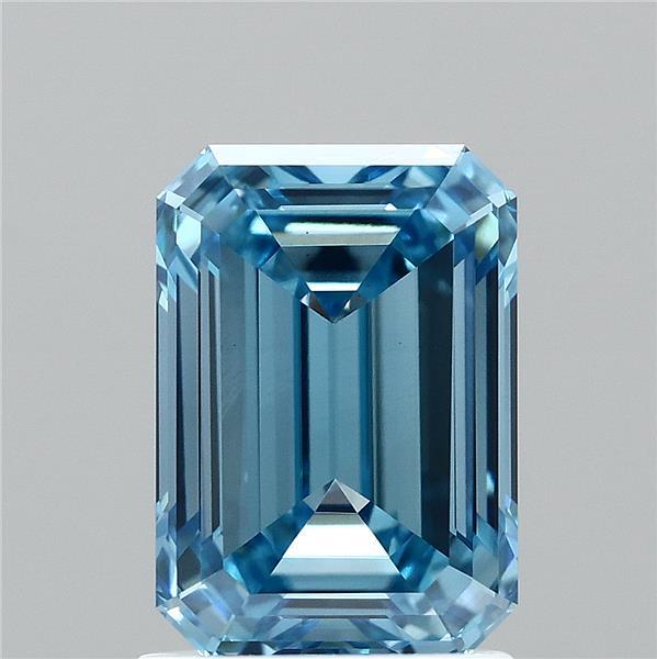 1.72 Carat Emerald Shaped, Ideal Cut, FANCY VIVID BLUE Color, VS1 Clarity, IGI Certified Lab Grown Diamond