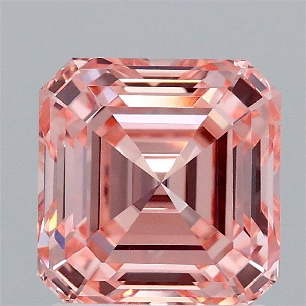 1.91 Carat Asscher Shaped, Ideal Cut, FANCY VIVID PINK Color, VVS2 Clarity, IGI Certified Lab Grown Diamond