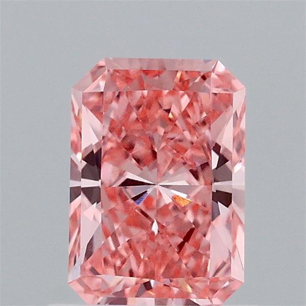 0.90 Carat Radiant Shaped, Ideal Cut, FANCY VIVID PINK Color, VVS2 Clarity, IGI Certified Lab Grown Diamond