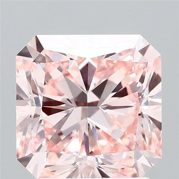 2.45 Carat Radiant Shaped, Ideal Cut, FANCY INTENSE PINK Color, VVS2 Clarity, IGI Certified Lab Grown Diamond