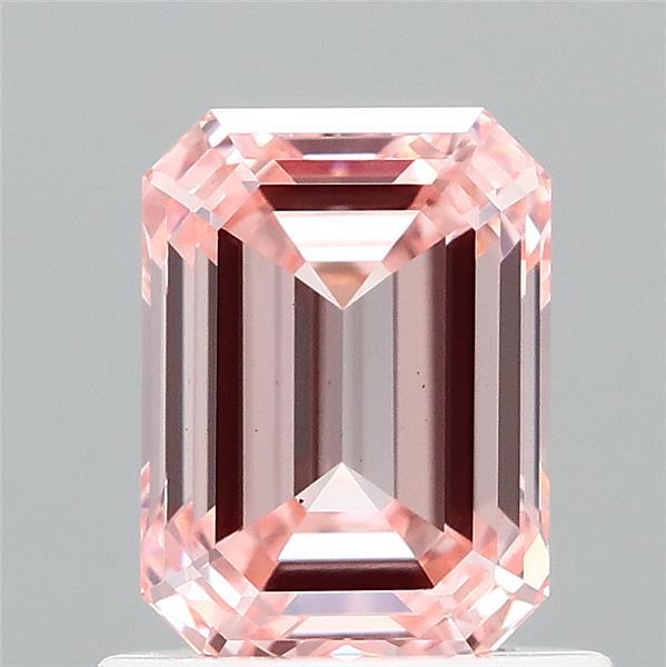 1.00 Carat Emerald Shaped, Ideal Cut, FANCY INTENSE PINK Color, VS1 Clarity, IGI Certified Lab Grown Diamond
