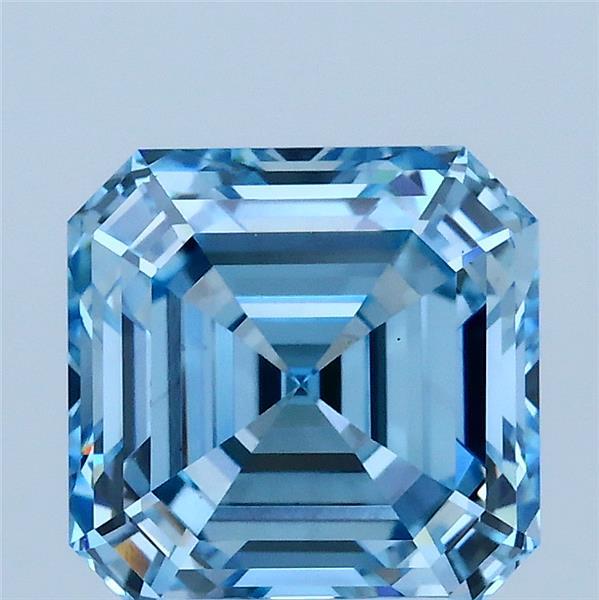 3.01 Carat Asscher Shaped, Ideal Cut, FANCY VIVID BLUE Color, VS1 Clarity, IGI Certified Lab Grown Diamond