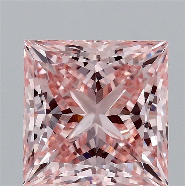 2.59 Carat Princess Shaped, Ideal Cut, FANCY INTENSE PINK Color, VS1 Clarity, IGI Certified Lab Grown Diamond