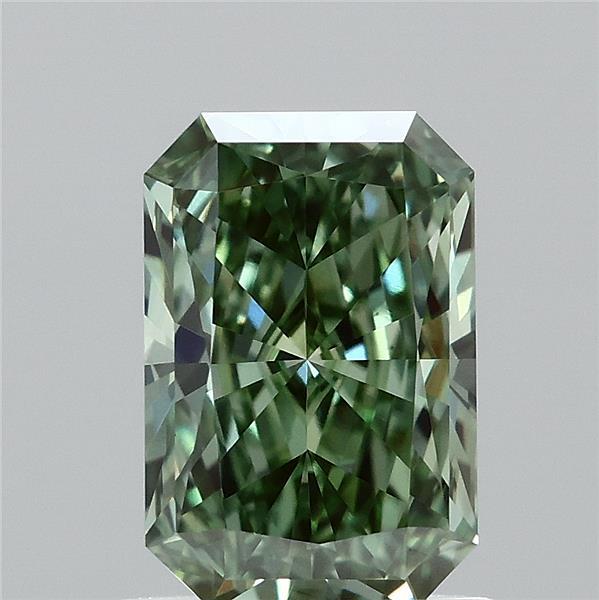 1.05 Carat Radiant Shaped, Ideal Cut, FANCY VIVID GREEN Color, VVS2 Clarity, IGI Certified Lab Grown Diamond