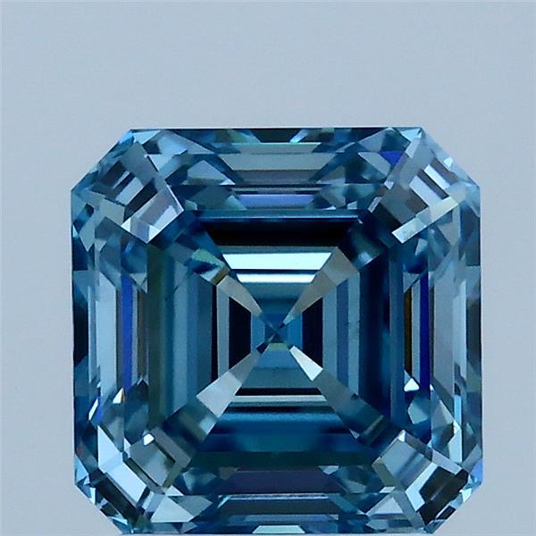 2.09 Carat Asscher Shaped, Ideal Cut, FANCY VIVID BLUE Color, VS2 Clarity, IGI Certified Lab Grown Diamond