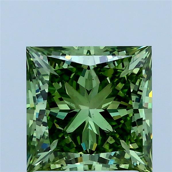 2.10 Carat Princess Shaped, Ideal Cut, FANCY VIVID GREEN Color, VS2 Clarity, IGI Certified Lab Grown Diamond