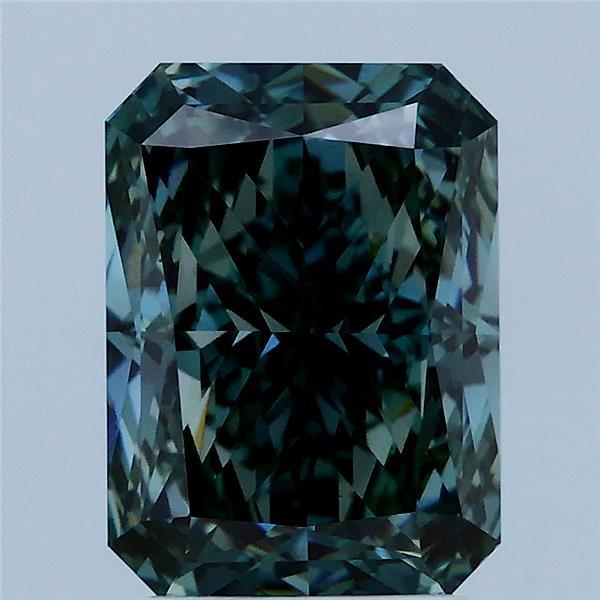 3.08 Carat Radiant Shaped, Ideal Cut, FANCY VIVID BLUISH GREEN Color, VS1 Clarity, IGI Certified Lab Grown Diamond