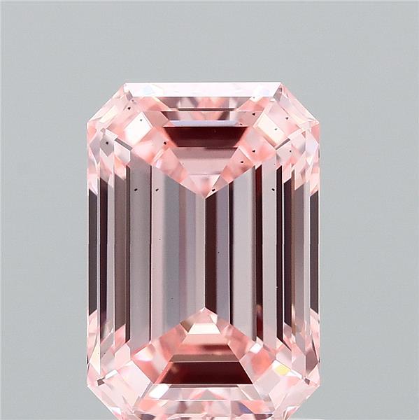 2.07 Carat Emerald Shaped, Ideal Cut, FANCY INTENSE PINK Color, VS2 Clarity, IGI Certified Lab Grown Diamond