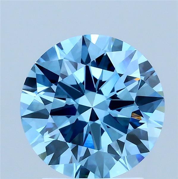 2.09 Carat Round Shaped, Ideal Cut, FANCY VIVID BLUE Color, VVS2 Clarity, IGI Certified Lab Grown Diamond