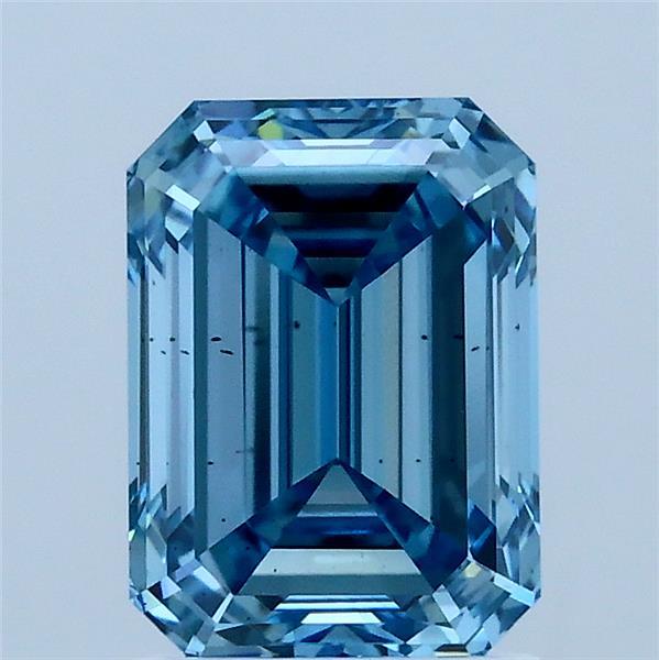 2.00 Carat Emerald Shaped, Ideal Cut, FANCY VIVID BLUE Color, VS2 Clarity, IGI Certified Lab Grown Diamond