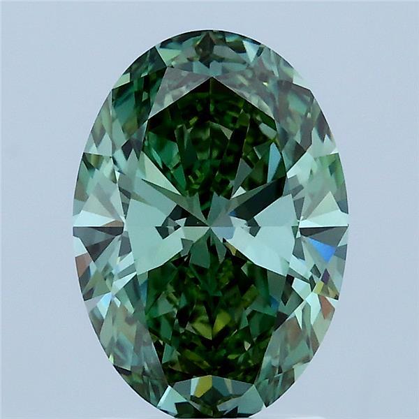 2.00 Carat Oval Shaped, Ideal Cut, FANCY VIVID GREEN Color, VS1 Clarity, IGI Certified Lab Grown Diamond