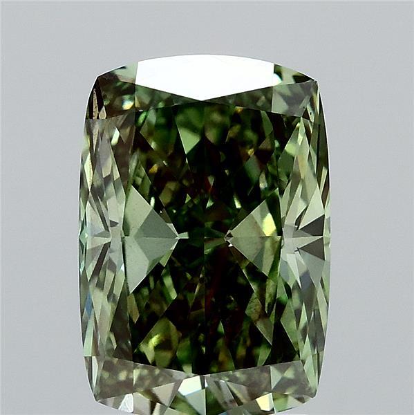 3.08 Carat Cushion Shaped, Ideal Cut, FANCY VIVID GREEN Color, SI1 Clarity, IGI Certified Lab Grown Diamond